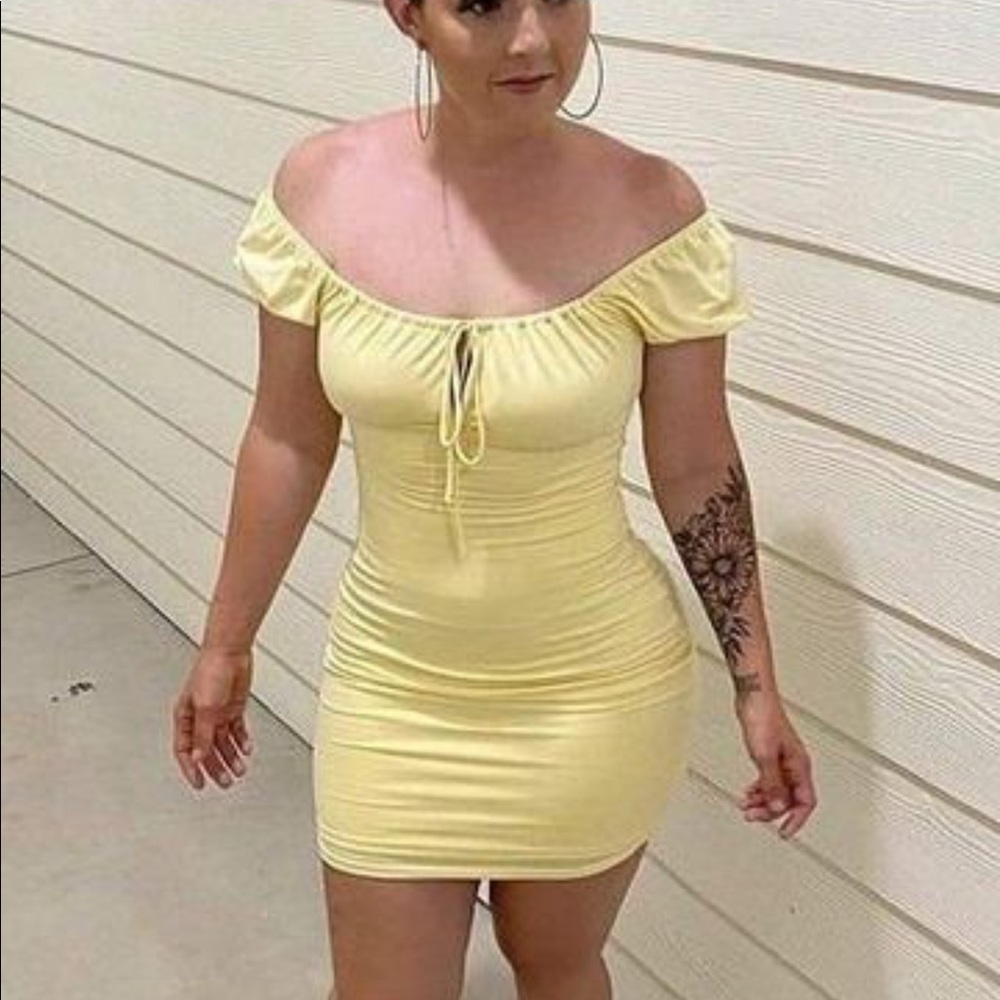 Blue off shoulder dress